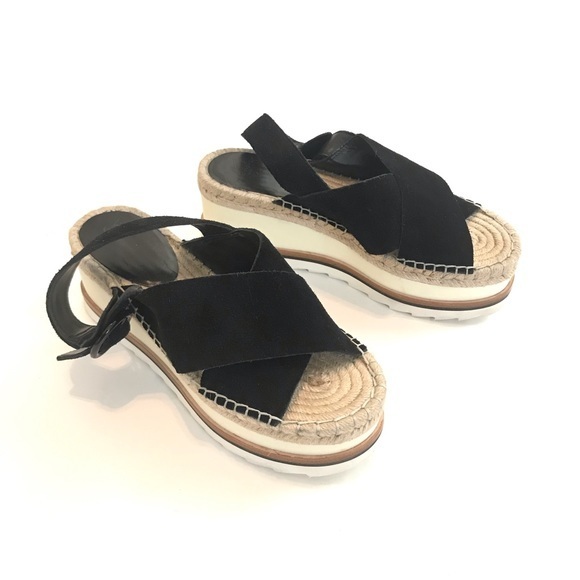 Marc Fisher Shoes - MARC FISHER Womens Black Suede Platform Espadrille Sandals Size 6